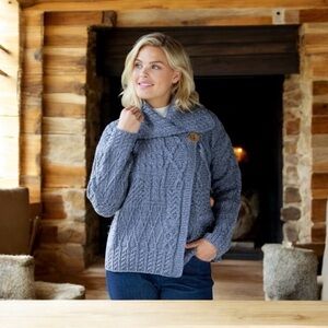 Shannon Ireland Merino Wool Asymmetrical Patchwork Diamond & Cable Knit Sweater